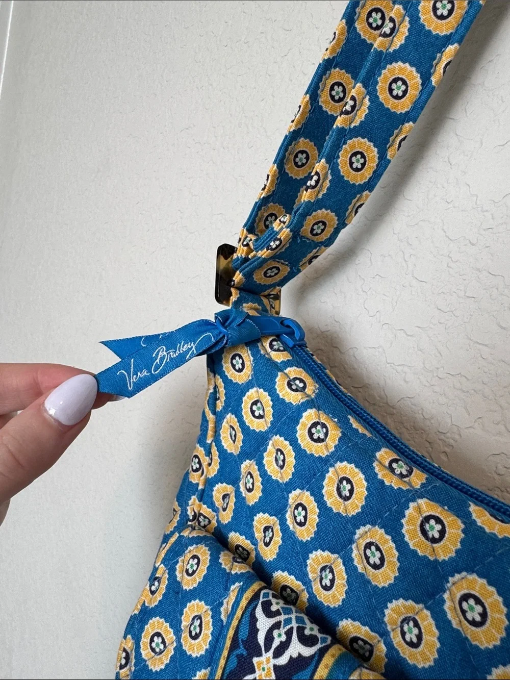Vera Bradley Blue and Yellow Quilted Floral Circle Shoulder Bag